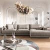 Ecksofa Cubico 350x190 cm Samt Silbergrau Recamiere rechts