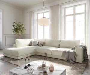 Ecksofa Cubico 325x225 cm Strukturstoff Beige Ottomane links