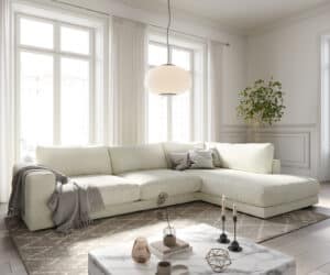 Ecksofa Cubico 325x225 cm Strukturstoff Beige Ottomane rechts