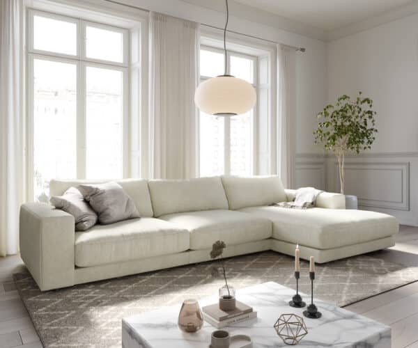 Ecksofa Cubico 350x190 cm Strukturstoff Beige Recamiere rechts