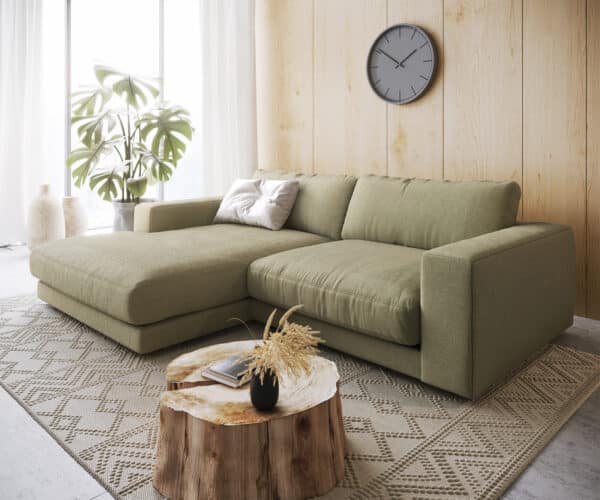 Ecksofa Cubico 250x190 cm Strukturstoff Olive Recamiere links