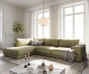 Ecksofa Cubico 325x225 cm Strukturstoff Olive Ottomane links