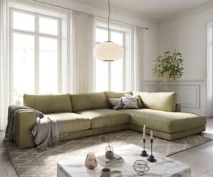 Ecksofa Cubico 325x225 cm Strukturstoff Olive Ottomane rechts