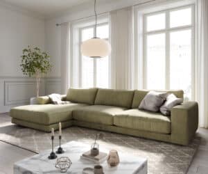 Ecksofa Cubico 350x190 cm Strukturstoff Olive Recamiere links