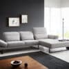 Ecksofa Enya 320x190 cm Flachgewebe Hellgrau Recamiere rechts mit Sitztiefenverstellung