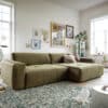 Ecksofa Lazaro 300x160 cm Samt Olive Ottomane rechts mit Sitztiefenverstellung