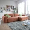 Ecksofa Lazaro 300x160 cm Flachgewebe Orange Ottomane rechts mit Sitztiefenverstellung