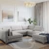 Wohnlandschaft Elio 300x185 cm Cord Silbergrau mit Hocker