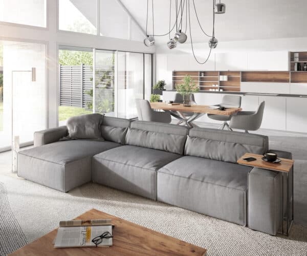 Ecksofa Sirpio XL 370x175 cm Mikrofaser Grau Kedernaht