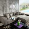 Big-Sofa XXL Marbeya 290x110 cm Hellgrau mit Schlaffunktion Hocker