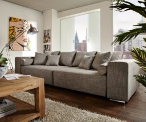Big-Sofa Marbeya 290x110 cm Hellgrau mit Schlaffunktion