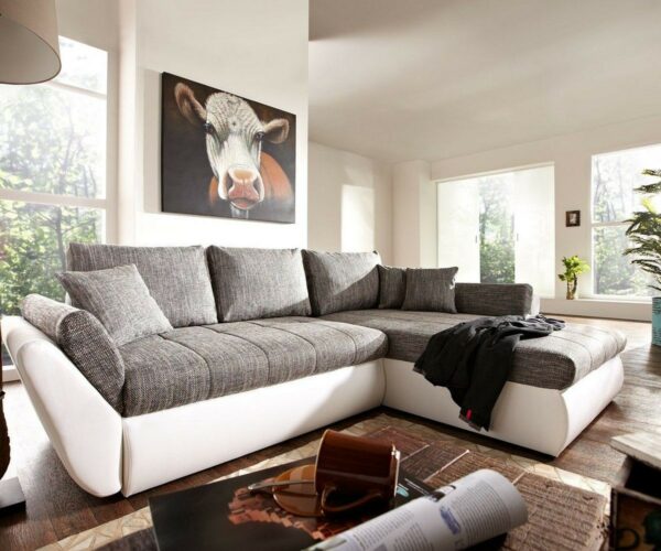 Ecksofa Loana 275x185 Weiss Grau Schlaffunktion Variabel