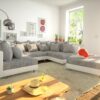 Wohnlandschaft Clovis Weiss Hellgrau Modulsofa Hocker