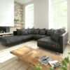 Wohnlandschaft Clovis Schwarz Modulsofa mit Hocker