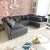 Wohnlandschaft Clovis Schwarz Strukturstoff  mit Hocker Modulsofa