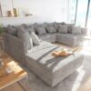 Wohnlandschaft Clovis Hellgrau modular Strukturstoff Hocker