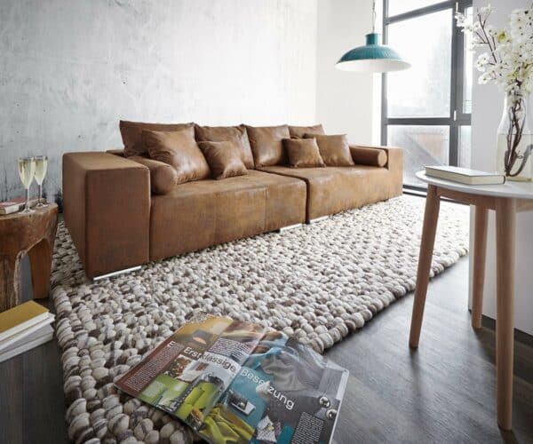 Big-Sofa Marbeya 285x115 cm Braun Antik Optik mit 10 Kissen