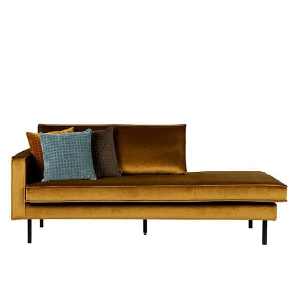 Sofa Recamiere in Honigfarben Samt Armlehne links