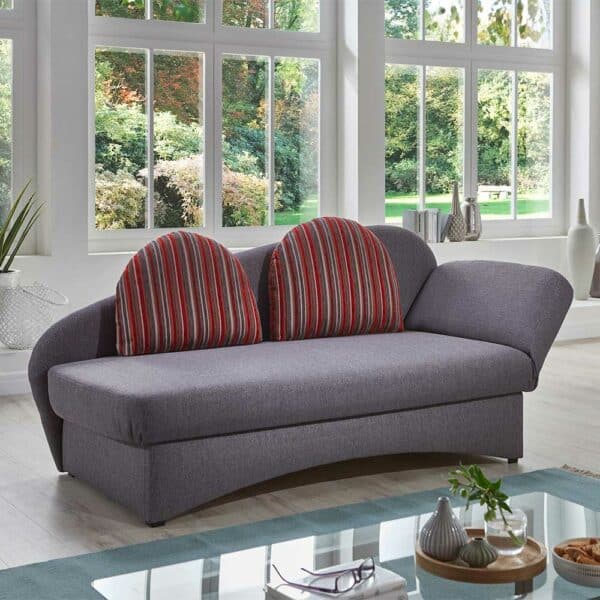Ausklappbares Sofa in Grau und Rot gestreift Bettkasten