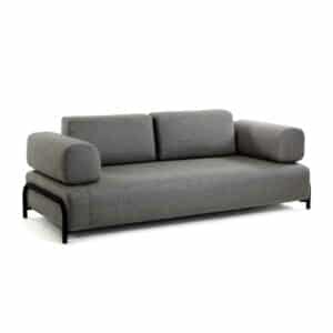 Couch in Dunkelgrau Webstoff Armlehnen