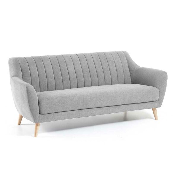 Retro Sofa in Hellgrau Webstoff 190 cm breit