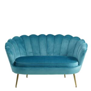 Zweisitzer Sofa in Blau Samt muschelförmig