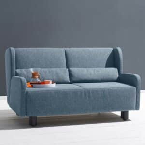 Zweier Sofa in Blau Webstoff Schlaffunktion
