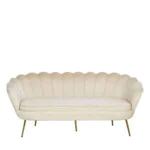 Muschel Dreisitzer Couch in Beige und Goldfarben Samt