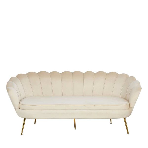 Muschel Dreisitzer Couch in Beige und Goldfarben Samt