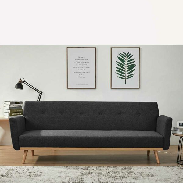 Funktions Klappsofa in Schwarz und Holz Naturfarben Skandi Design