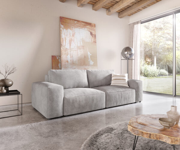 Big-Sofa Lanzo L 250x105 cm Cord Silbergrau