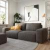 Big-Sofa Lanzo L 250x105 cm Mikrofaser Khakibraun mit Hocker
