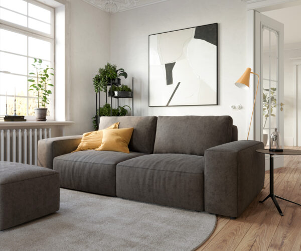 Big-Sofa Lanzo L 250x105 cm Mikrofaser Khakibraun mit Hocker