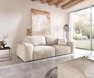 Big-Sofa Lanzo L 250x105 cm Cord Beige mit Hocker