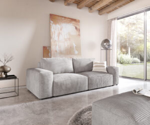 Big-Sofa Lanzo L 250x105 cm Cord Silbergrau mit Hocker