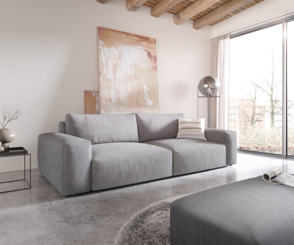 Big-Sofa Lanzo XL 270x125 cm Mikrofaser Grau mit Hocker