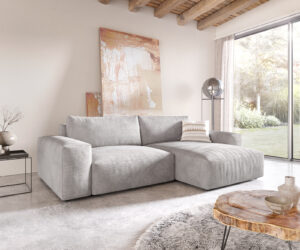 Ecksofa Lanzo XL 280x175 cm Cord Silbergrau Recamiere variabel