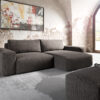 Ecksofa Lanzo XL 280x175 cm Mikrofaser Khakibraun Recamiere variabel mit Hocker