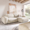 Ecksofa Lanzo XL 280x175 cm Cord Beige Recamiere variabel mit Hocker