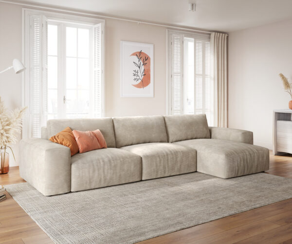 Ecksofa Lanzo XL 380x175 cm Cord Beige Recamiere variabel