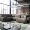 Wohnlandschaft Lanzo XL 370x280 cm Mikrofaser Khakibraun Recamiere variabel