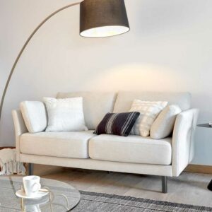 Zweisitzer Sofa in Beige im Skandi Design Vierfußgestell aus Holz
