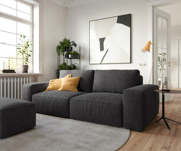 Big-Sofa Lanzo L 250x105 cm Mikrofaser Schwarz mit Hocker