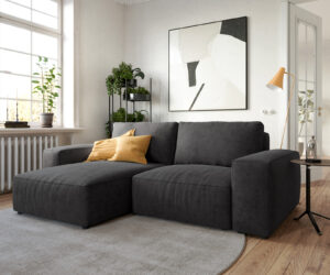 Ecksofa Lanzo L 260x160 cm Mikrofaser Schwarz Recamiere variabel