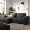 Ecksofa Lanzo L 260x160 cm Mikrofaser Schwarz Recamiere variabel mit Hocker