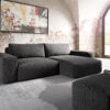 Ecksofa Lanzo XL 280x175 cm Mikrofaser Schwarz Recamiere variabel mit Hocker