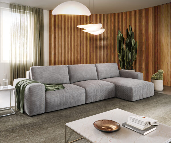 Ecksofa Lanzo L 360x160 cm Cord Silbergrau Recamiere variabel