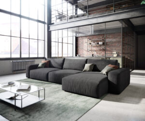 Ecksofa Lanzo XL 380x175 cm Mikrofaser Schwarz Recamiere variabel