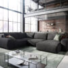 Wohnlandschaft Lanzo XL 370x260 cm Mikrofaser Schwarz Recamiere variabel