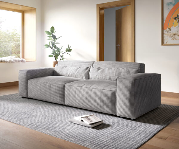 Big-Sofa Sirpio XL 270x125 cm Cord Silbergrau